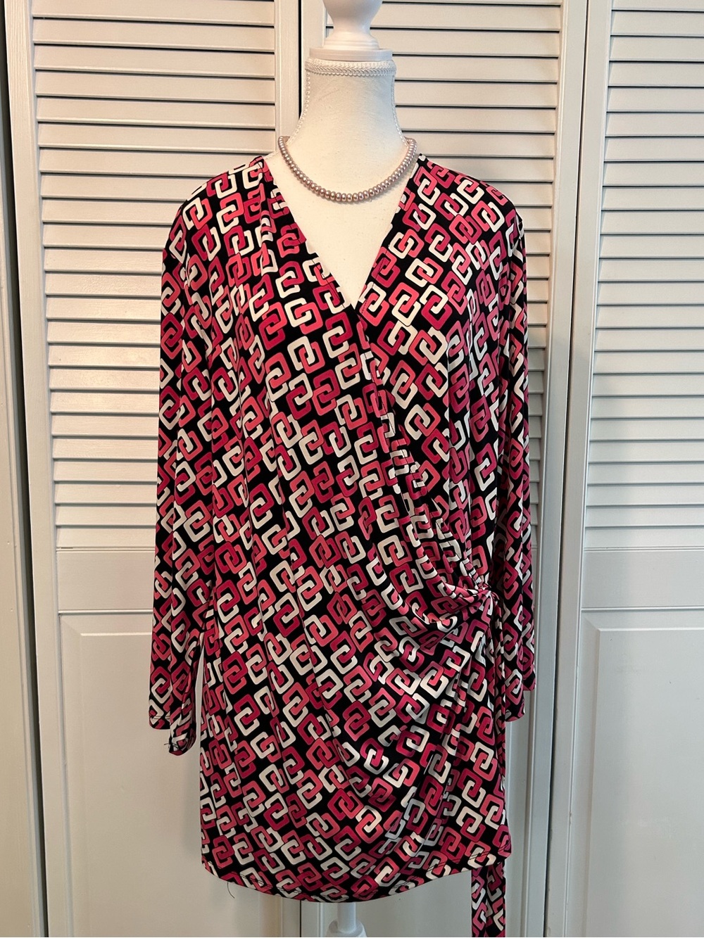 Anne Klein Faux Wrap Knit Tunic Pink/Black/White XXL NWOT